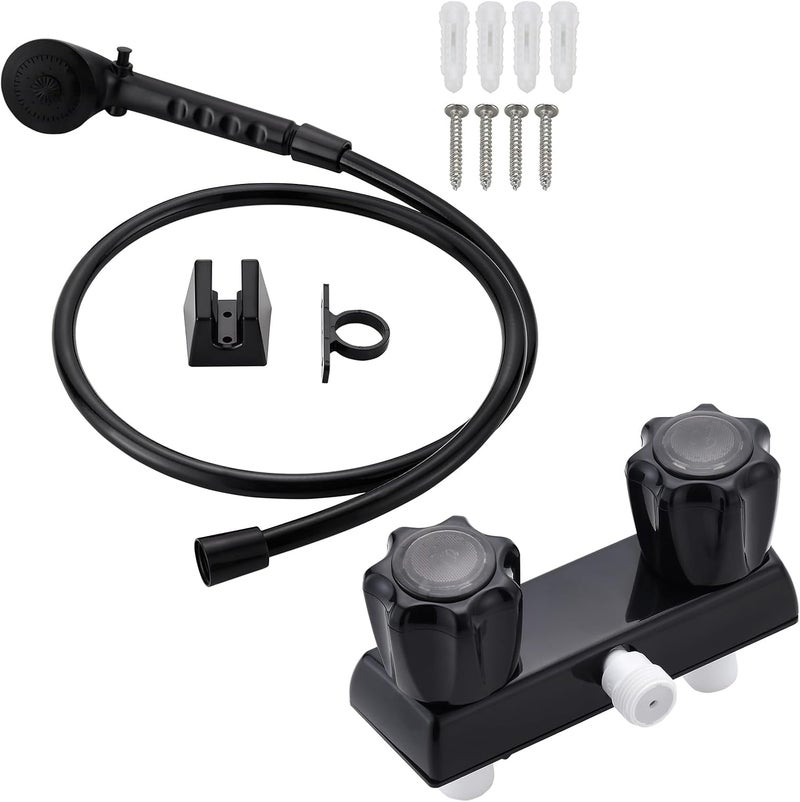 gcbcrit RV Shower Faucet with Hose and Head, RV Outdoor Shower Kits, RV Tub Faucet with Shower Diverter Outdoor Shower Kit Fits for RV/Campers,Travel Trailer,Motorhome (Shower Faucet Kit, Black) - Image 1